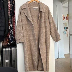 Super pretty neutral tan color long wool jacket from MANGO!